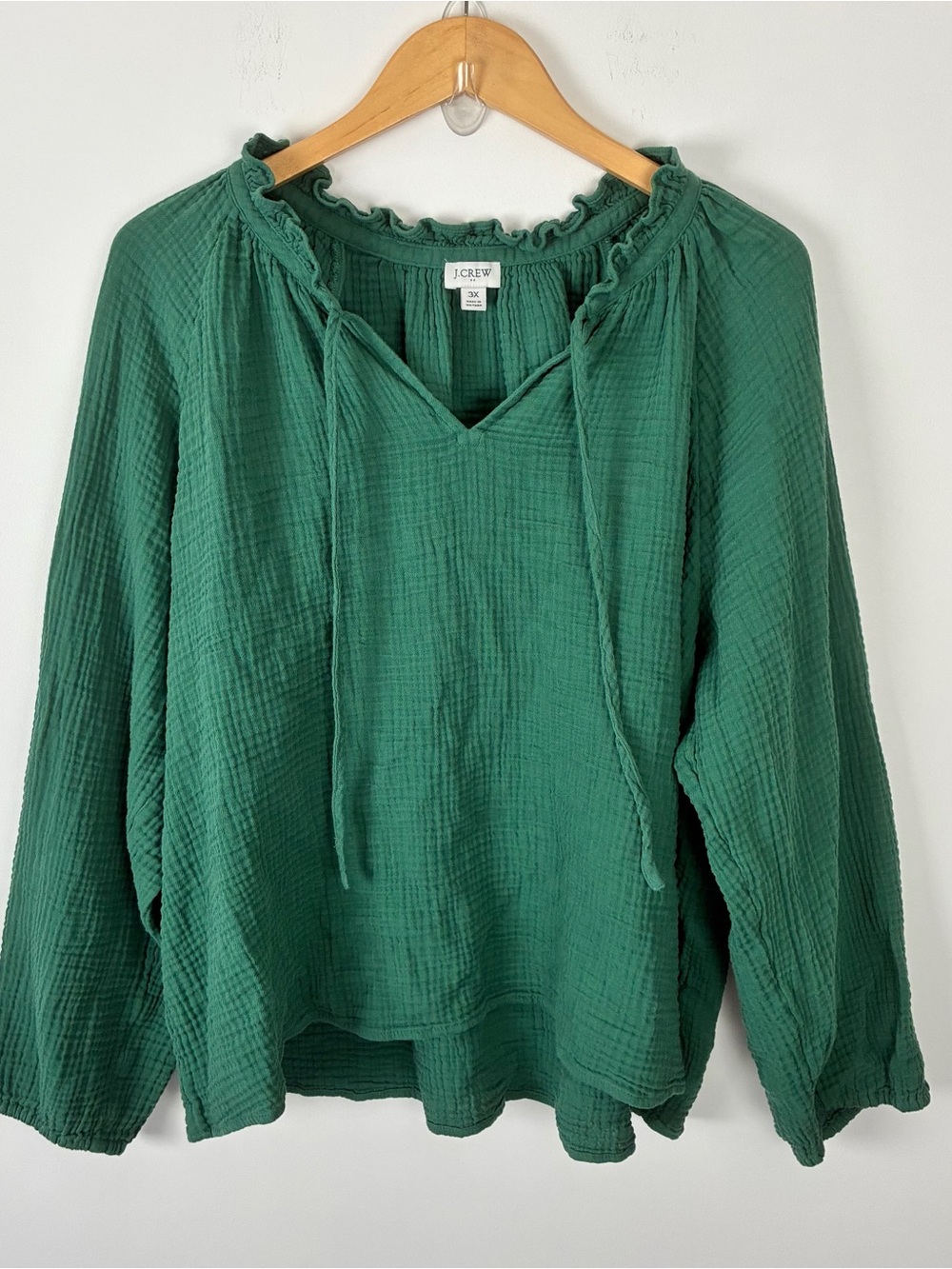 J. Crew Factory Emerald Green Boho Gauze Ruffle Peasant Blouse Plus Size 3X
